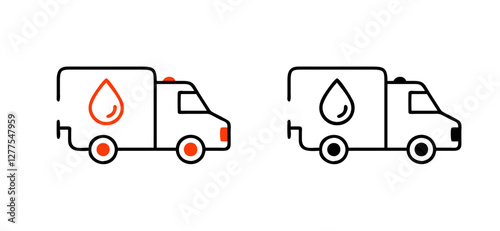 Mobile blood unit set of icons for heathcare awareness, red and black designs
