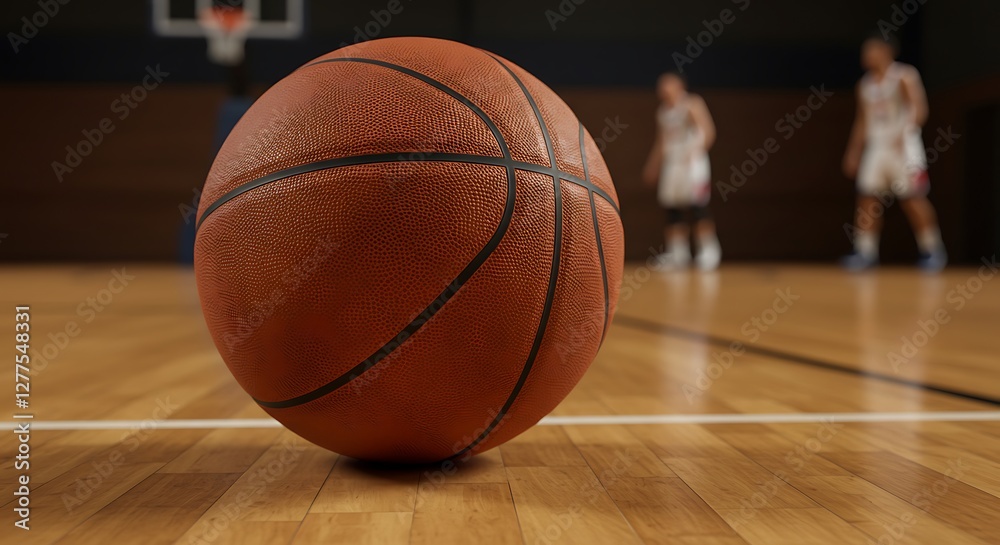 Close-up shot of basketball on the court Close-up shot of basketball on the court