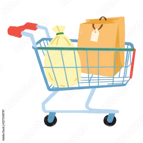 Illustration of Shopping Cart Representing Retail Industry Isolated on White Background