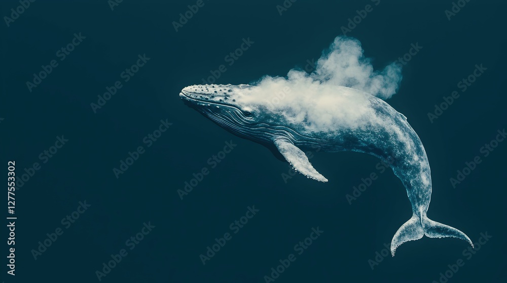 Fototapeta premium Majestic Whale Swimming Gracefully Through Deep Ocean Waters