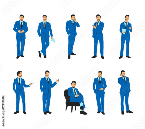 Set of office manager character with different pose and expression