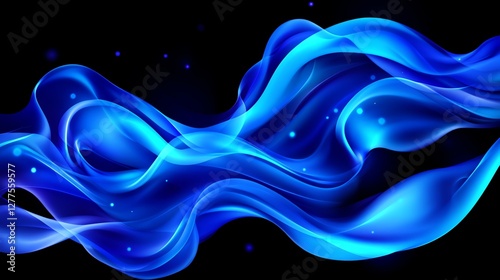 Abstract blue sound wave with dots and lines on a black background. Hyper-realistic, cinematic, and perfect for tech-themed banners, posters, or presentations.