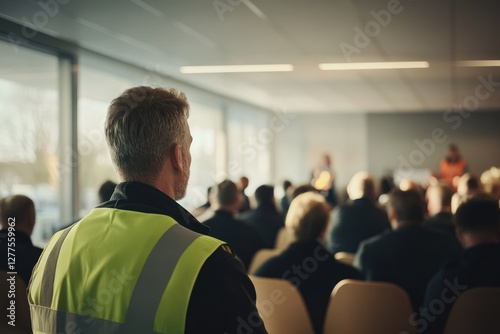 Attentive audience in a conference room during a safety briefing