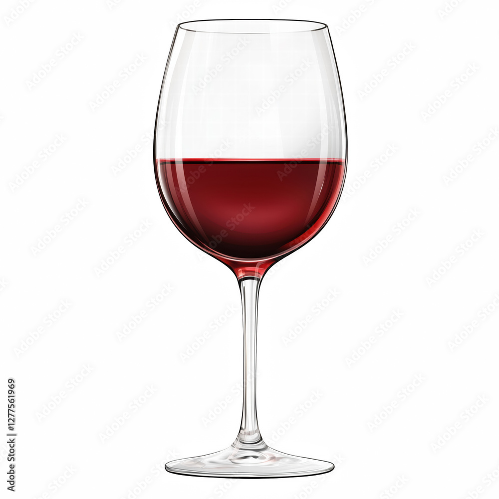 Realistic red wine glass filled halfway with vibrant red wine, isolated on transparent background. Realistic red wine glass filled halfway with vibrant red wine, isolated on transparent background.
