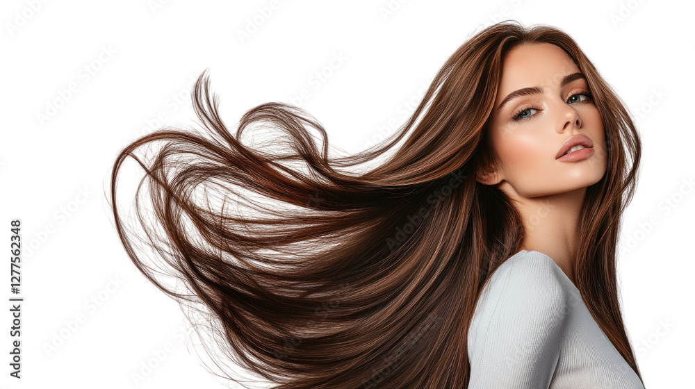 A beautiful woman with flowing hair poses elegantly, showcasing her graceful features and confidence. Perfect for beauty and fashion themes. A beautiful woman with flowing hair poses elegantly, showcasing her graceful features and confidence. Perfect for beauty and fashion themes.
