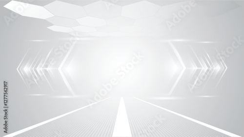 Abstract technology white gray background Hi-tech communication podium concept, technology, digital business, innovation, science fiction scene vector illustration with copy-space.