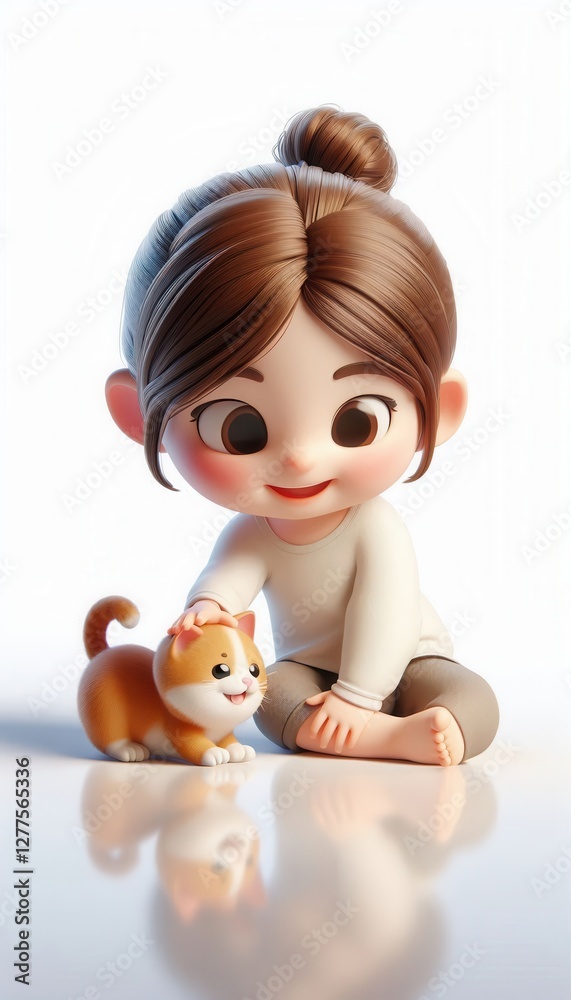 Playful child interacting with a cute cat indoor setting 3d animation joyful atmosphere Playful child interacting with a cute cat indoor setting 3d animation joyful atmosphere
