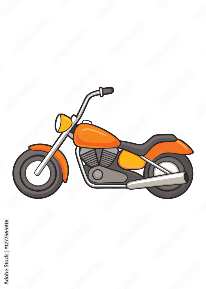 Obraz premium Cartoon motorcycle with a classic design, featuring bold orange color and stylish details