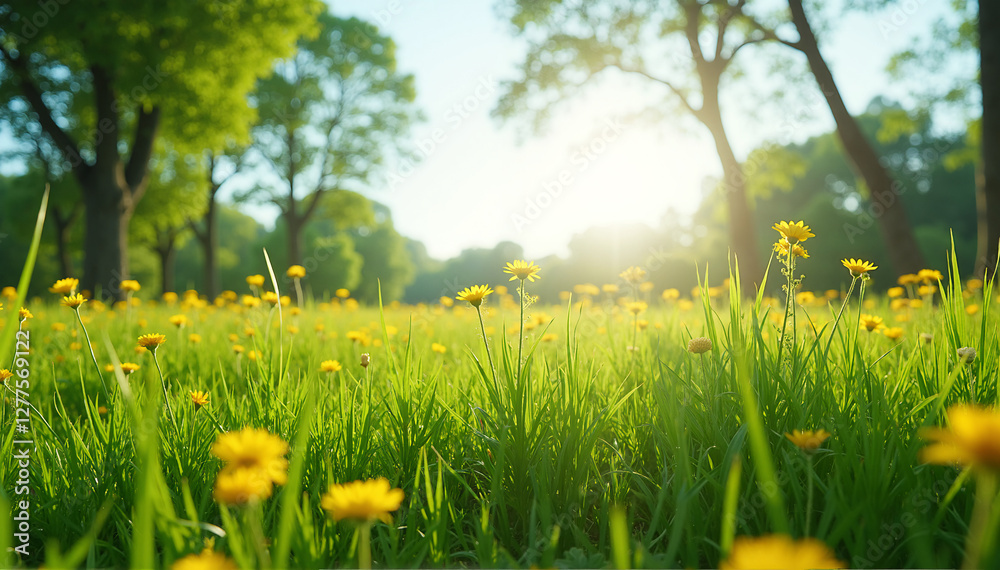 Blooming wildflowers in a lush green field nature photography springtime serenity bright sunlight vibrant landscape Blooming wildflowers in a lush green field nature photography springtime serenity bright sunlight vibrant landscape