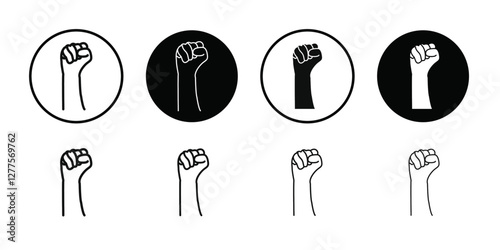 raised fists icon line art vector