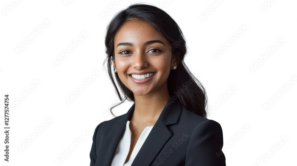 A confident young professional woman smiling in a business suit, showcasing positivity and readiness for challenges in the corporate world. A confident young professional woman smiling in a business suit, showcasing positivity and readiness for challenges in the corporate world.