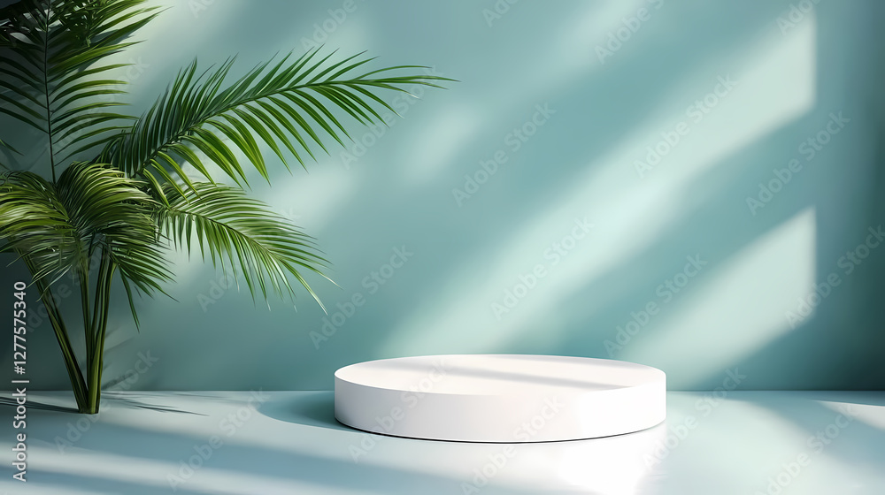 Serene White Base with Green Plant in Soft Daylight Serene White Base with Green Plant in Soft Daylight