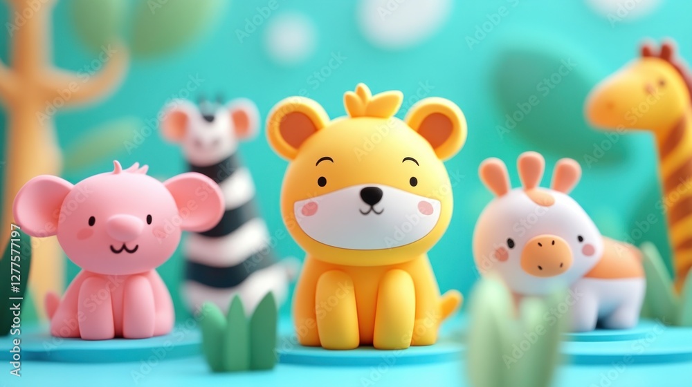Naklejka premium Cute cartoon animals in a jungle setting. (2)