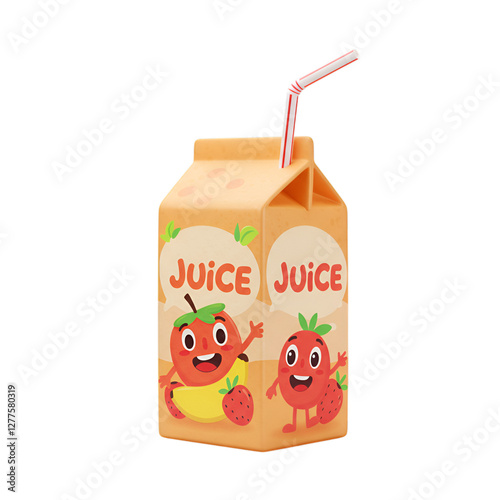 Cheerful cartoon juice box featuring friendly fruit characters on a black backdrop