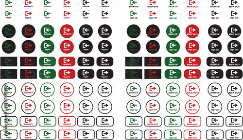 Login and logout icon set Set of sign out, Sign in vector vector collection. Open and close door symbol. Black in, out, exit and enter arrow, trendy flat style isolated on transparent background.