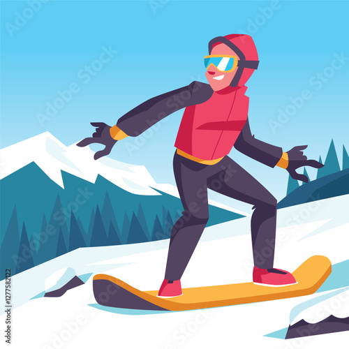 Happy snowboarder enjoying a winter mountain adventure.
