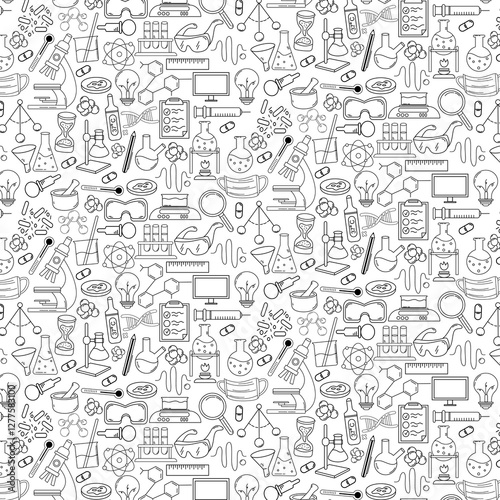 science icon doodle hand drawn seamless pattern background