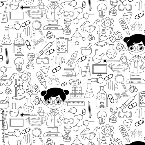 scientist doodle hand drawn seamless pattern