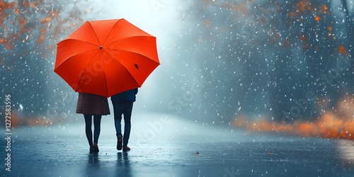 Couple Sharing an Umbrella in the Snow
