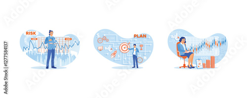 Businessman analyzes financial data and controls risk management strategies in decision making.