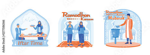 Muslims welcome the month of Ramadan by iftar together, saying Ramadan greetings, and giving alms.