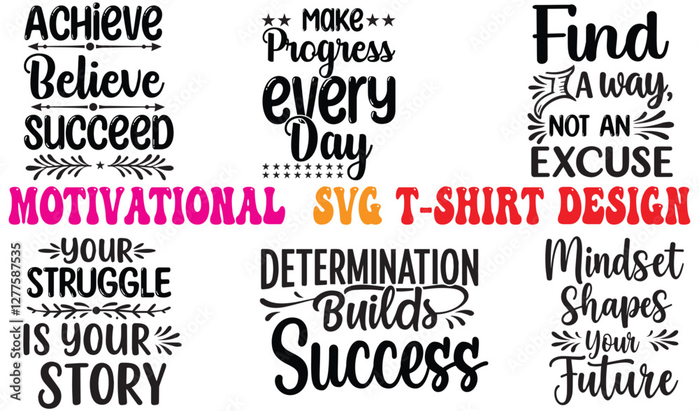Fototapeta premium motivational quotes inspiration positive success quotes Typography calligraphy SVG cut file bundle T-shirt design set Bundle design vector silhouette 