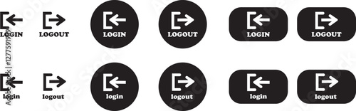 Login and logout icon set Set of sign out, Sign in vector vector collection. Open and close door symbol. Black in, out, exit and enter arrow, trendy flat style isolated on transparent background.