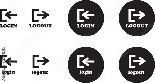 Login and logout icon set Set of sign out, Sign in vector vector collection. Open and close door symbol. Black in, out, exit and enter arrow, trendy flat style isolated on transparent background.