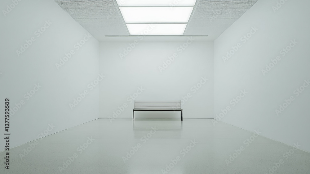 Fototapeta premium Minimalist Bench in Bright White Exhibition Space