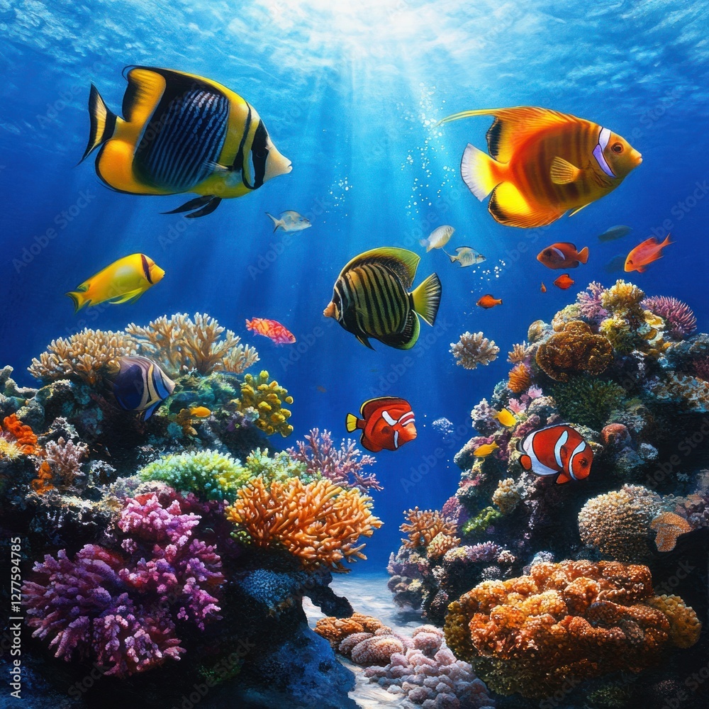 Fototapeta premium Underwater Coral Reef with Exotic Fish