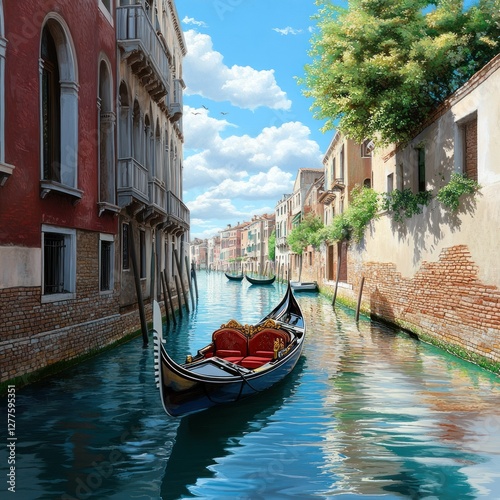 Venetian Gondola Floating Through a Canal