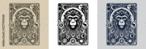 Canvas Print enchanted monkey vector playing card tattoo design