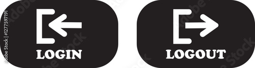 Login and logout icon set Set of sign out, Sign in vector vector collection. Open and close door symbol. Black in, out, exit and enter arrow, trendy flat style isolated on transparent background.