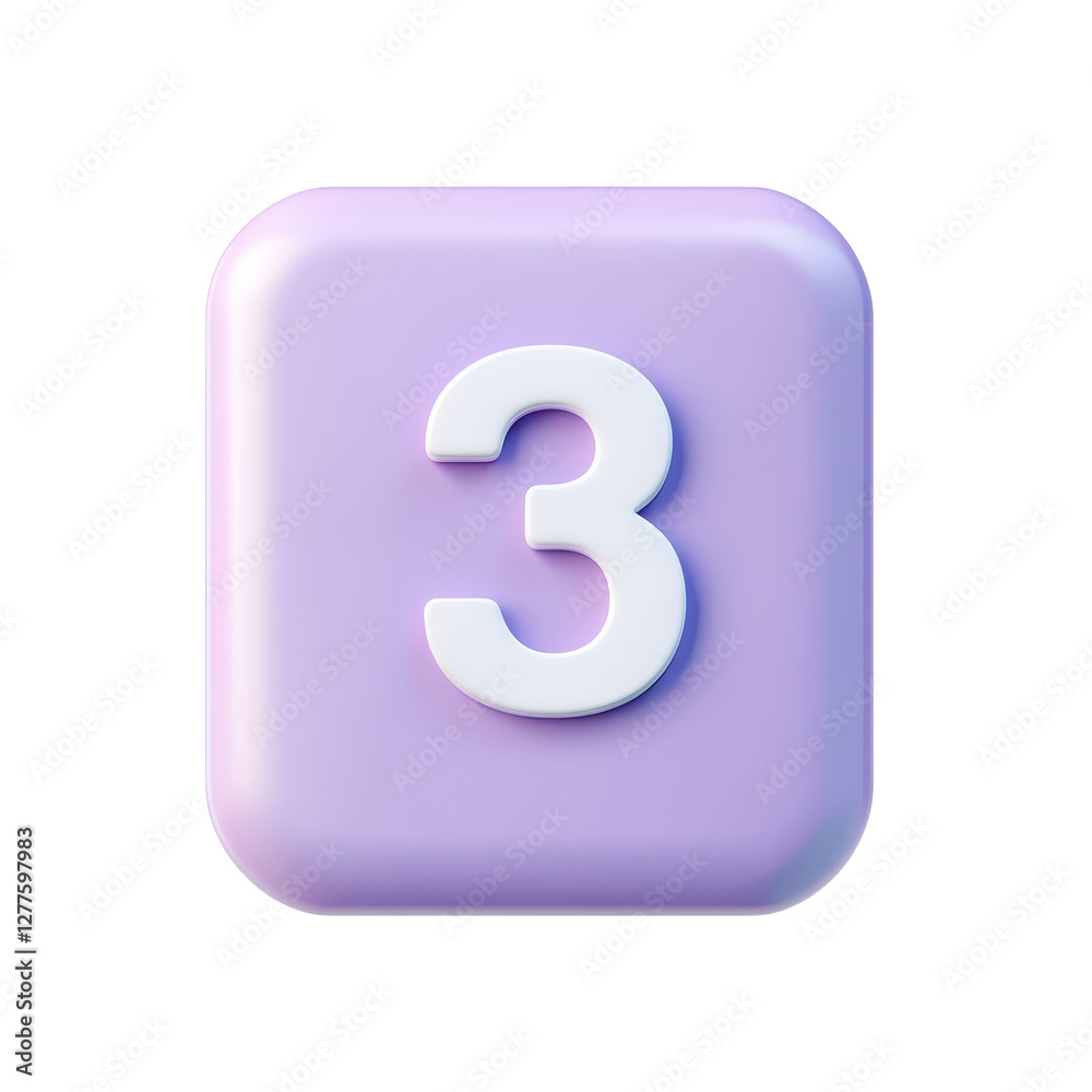Number three icon on a lavender button A simple clean graphic for counting lists or design elements Round and smooth Number three icon on a lavender button A simple clean graphic for counting lists or design elements Round and smooth