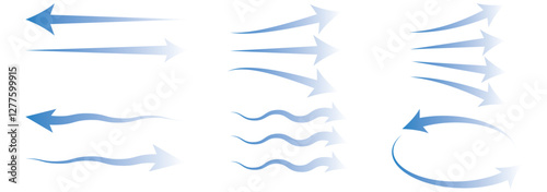 Air flow set. Blue arrows showing air. Vector illustration.