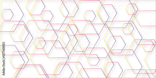 Abstract white and colorful lines 3d Hexagonal structure futuristic background. Modern simple style hexagonal graphic concept. White hexagonal pattern background, with copy space abstract banner use.