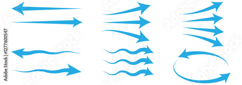 Air flow set. Blue arrows showing air. Vector illustration.