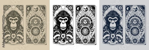 Canvas Print guardian monkey vector playing card tattoo design