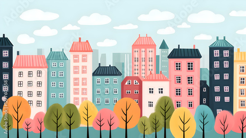 Colorful cityscape illustration urban setting graphic art playful environment vibrant view