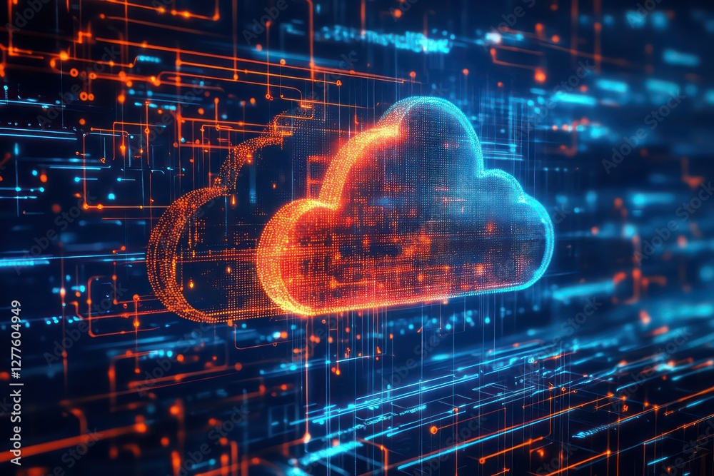 A creative technology concept showing cloud computing as an essential part of digital transformation.