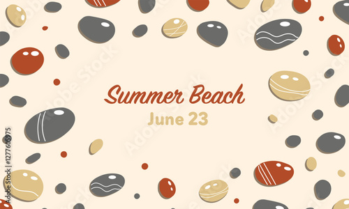 Warm border design with pebbles stone, vector frame background. Design template for summer season banners, postcard, posters, polygraphy