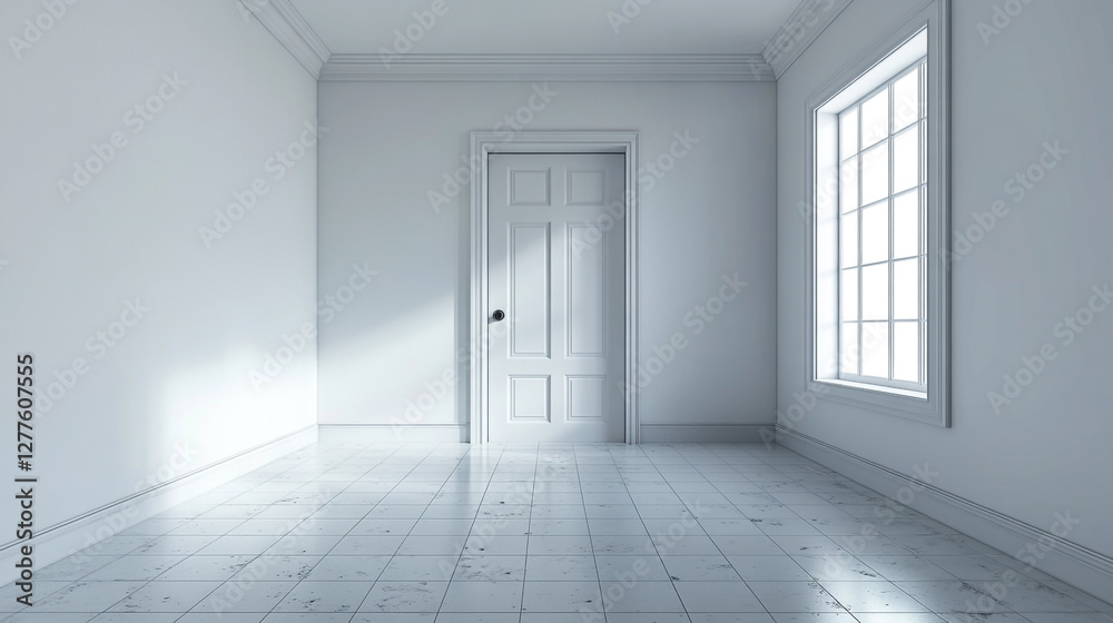 Bright and clean empty room interior with door and window, suitable for background image Bright and clean empty room interior with door and window, suitable for background image