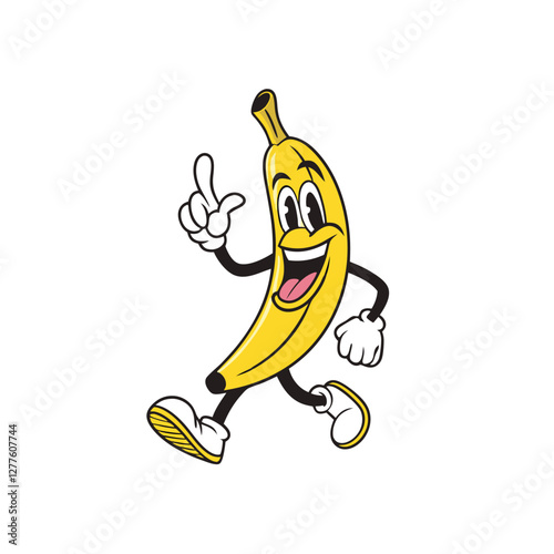 Cartoon banana character giving a thumbs-up and smiling in a playful and energetic style