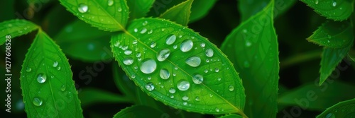 Dewdrops images, Fresh Green Leaves with Dew Drops