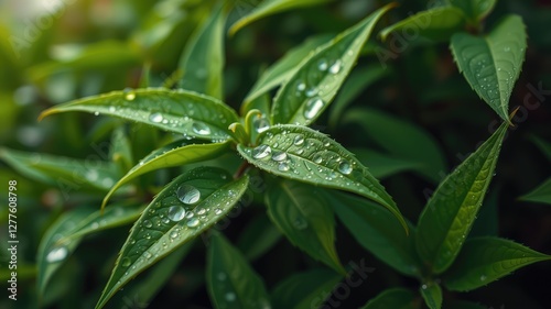 Dewdrops images, Fresh Green Leaves with Dew Drops
