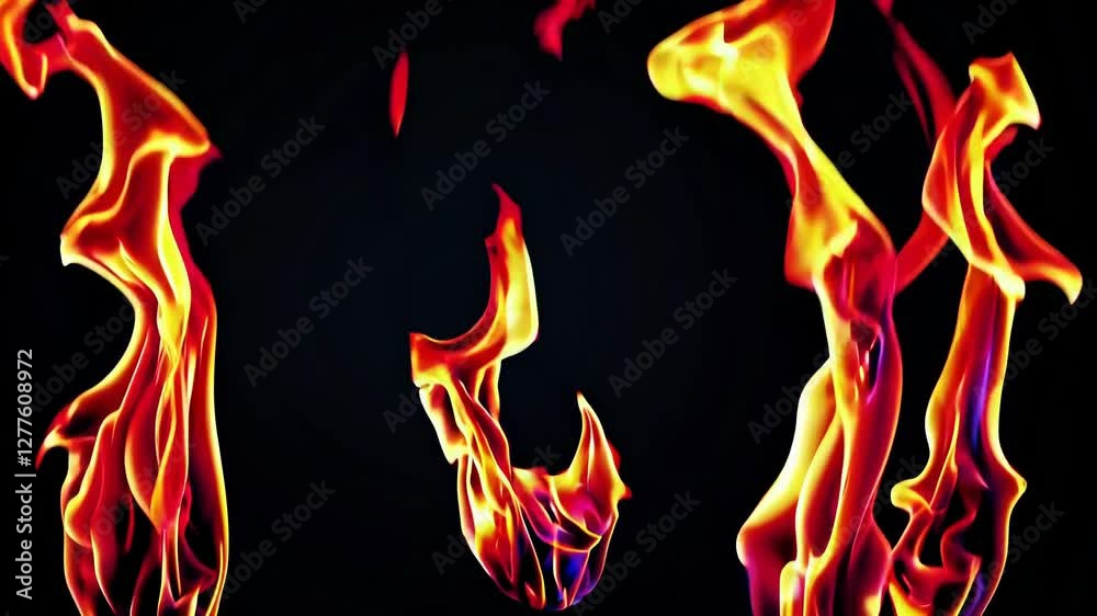 Vibrant flames in red, yellow, and orange on a dark background, abstract and dynamic arrangement. Energy and warmth concept