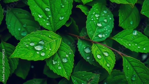 Dewdrops images, Fresh Green Leaves with Dew Drops