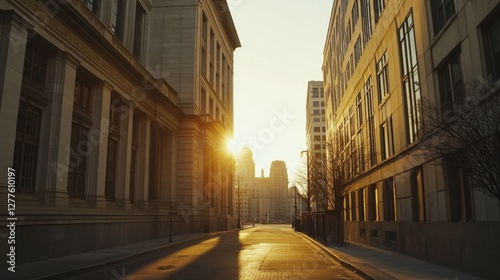 Federal Reserve building at sunset. Featuring authority and security