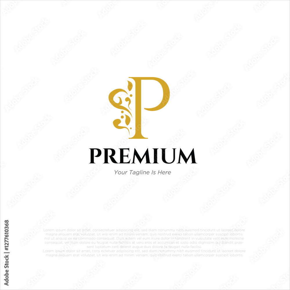 Obraz premium Letter p Royal Luxury Brand Symbol Design Template gold