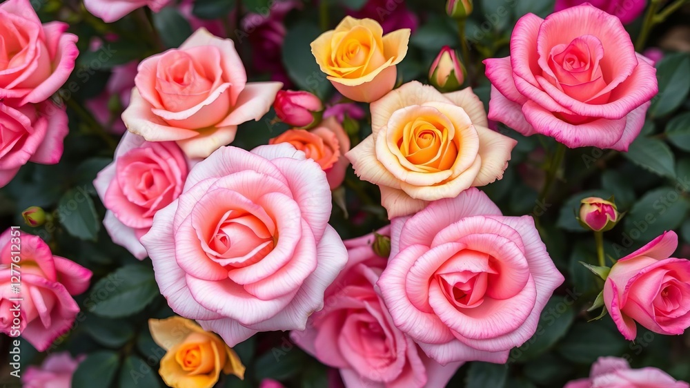 A portrait of a woman standing in front of a background full of vibrant red roses, vibrant, roses, flowers A portrait of a woman standing in front of a background full of vibrant red roses, vibrant, roses, flowers